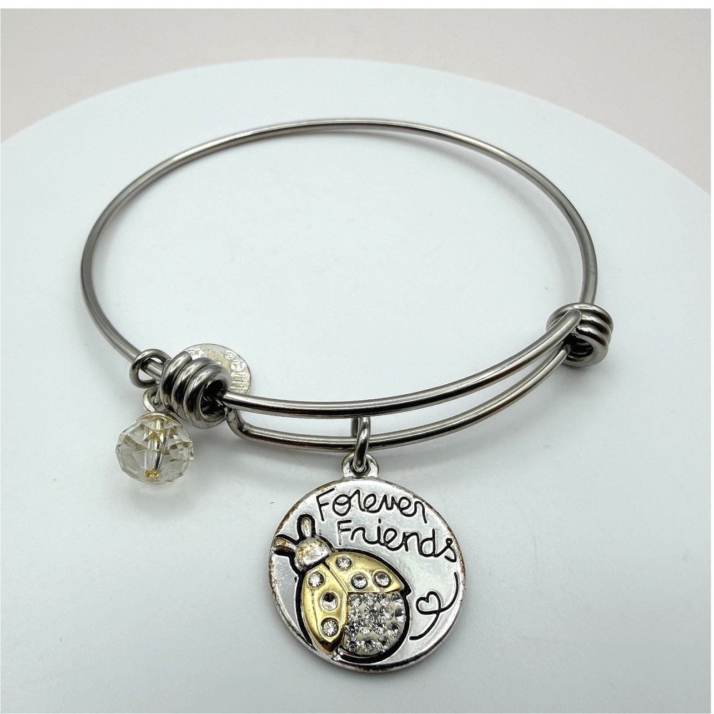 Vintage 90s Love This Life Silver Tone Forever Friends Ladybug Bangle‎ Bracelet